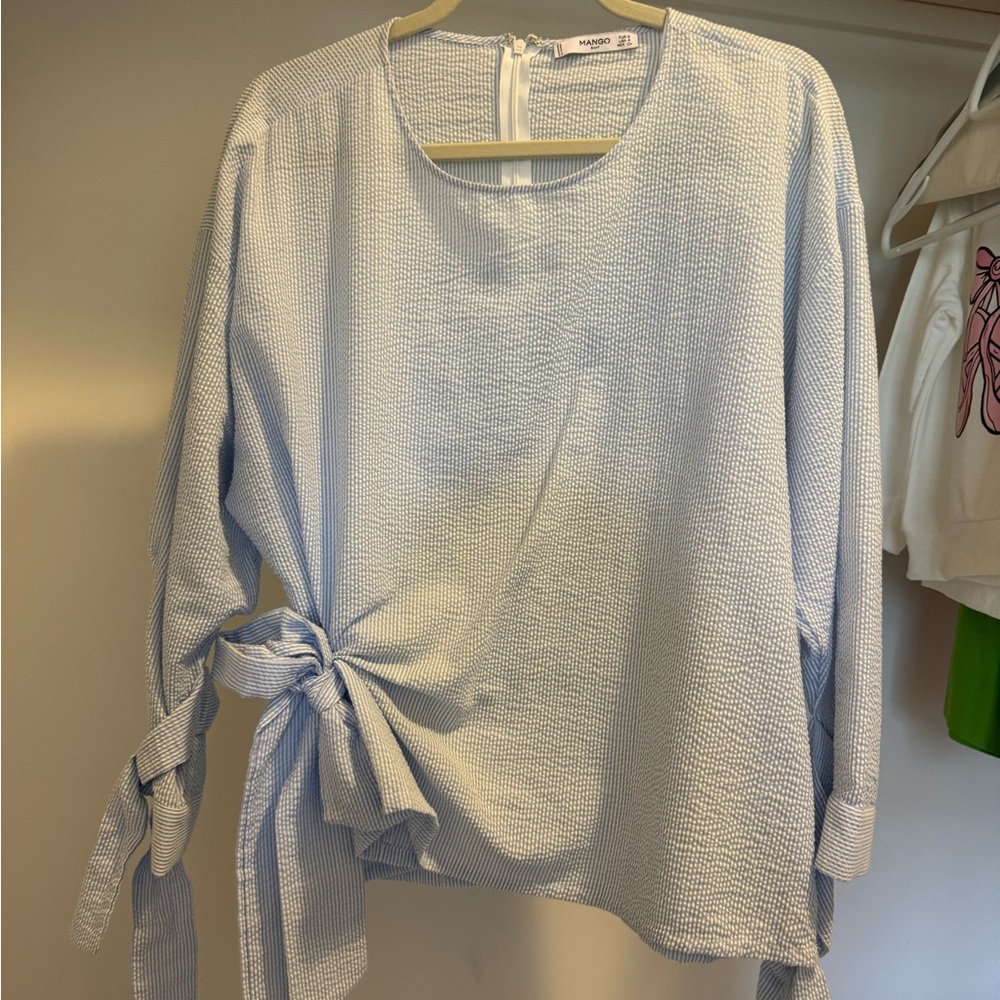 Mango Light Blue Textured Women's Top